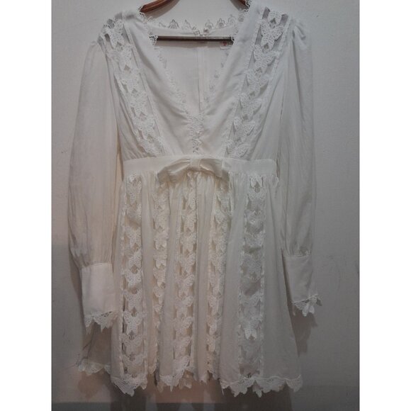 L'atiste By Amy Baby Doll Lace Deep V  Size Medium Mini Dress White - Picture 4 of 14